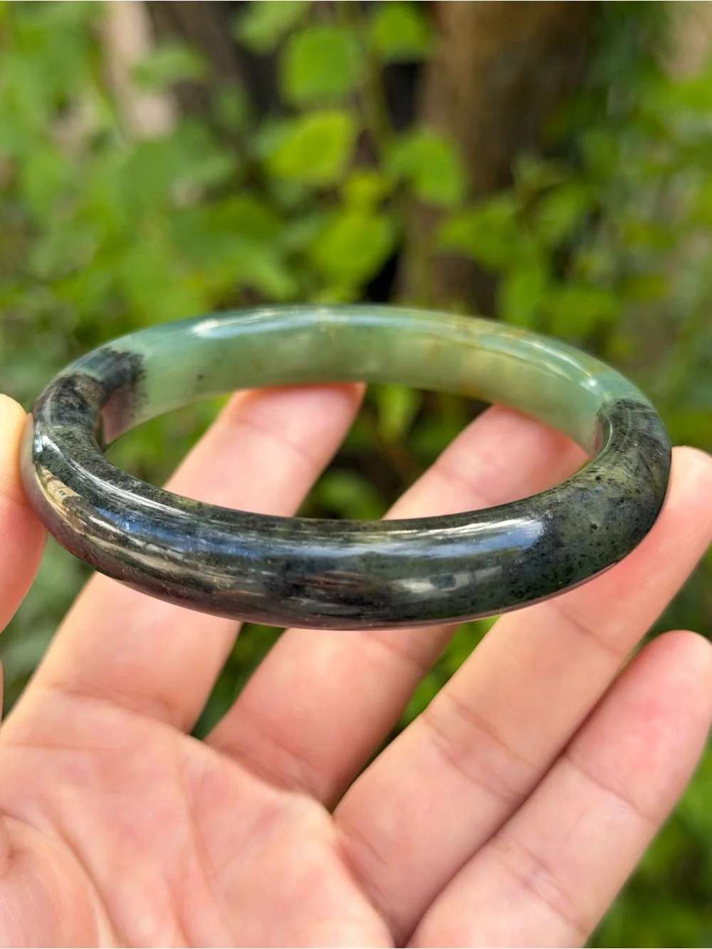 62mm inner diameter half half green xiuyu jade bangle 1739